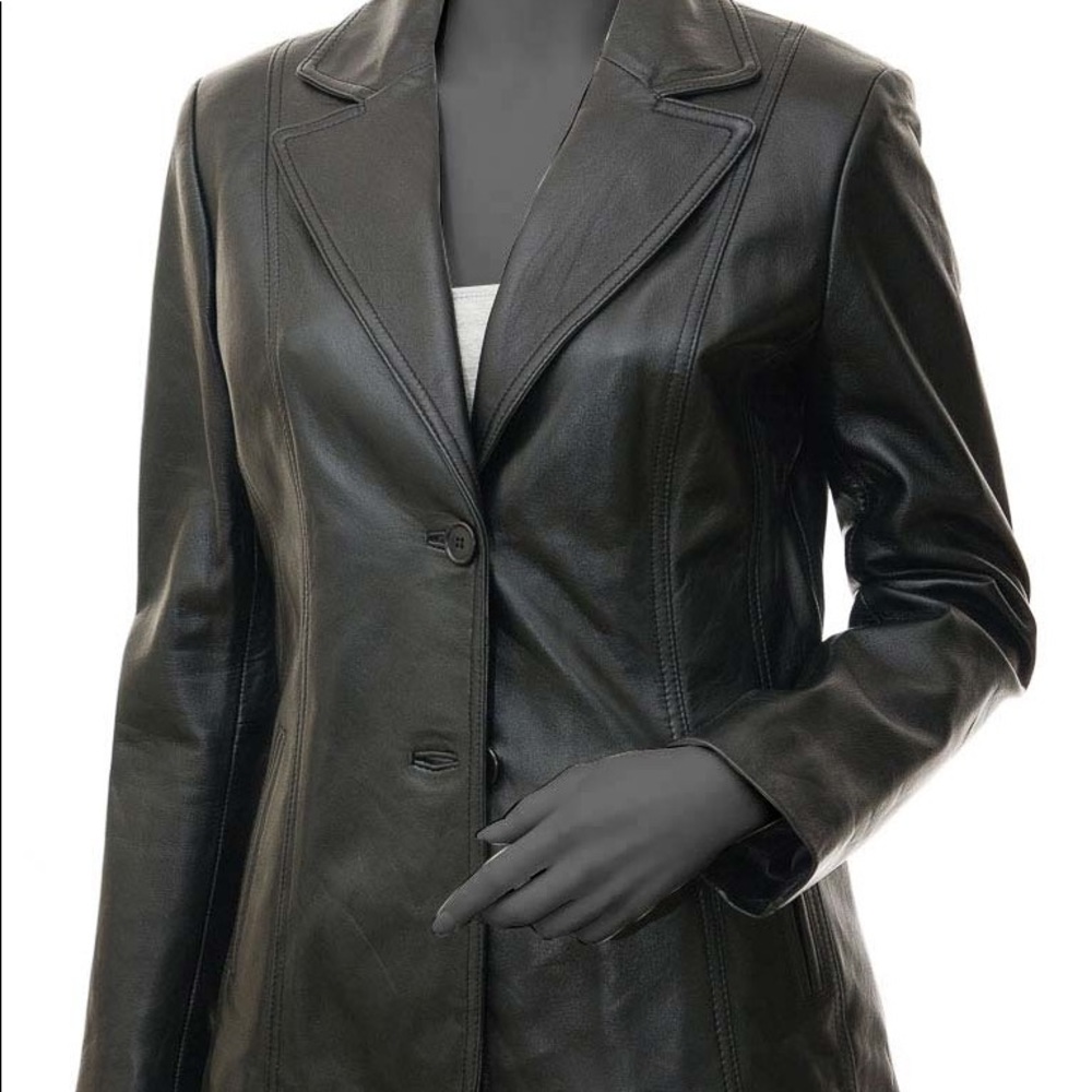 Avanti Vintage Black Leather Jacket Blazer Button Down Size Medium